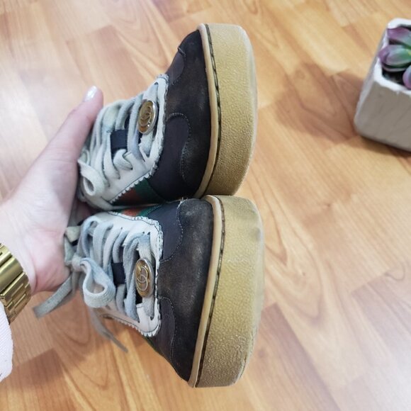 Gucci Calfskin Suede Leather Web Low Men's G74 Ardesia Black New Mystic White - Picture 5 of 14